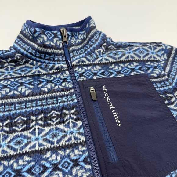 NWT Vineyard Vines Boy’s Fairisle Sweater Fleece Print Jacket Blue Deep Bay M - Picture 5 of 13